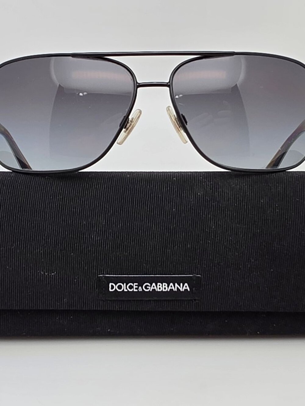 Dolce & Gabbana DG2120P Black Frame Polarized Grey Len Aviator Sunglasses w Case